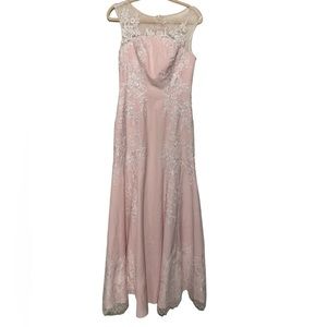 TS‎ Couture NWT Pink White LaceFitted Mermaid Formal Bridesmaid Dress Gown Small